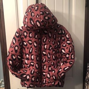 George Mauve Pink Leopard-Print Puffer Jacket with Hood